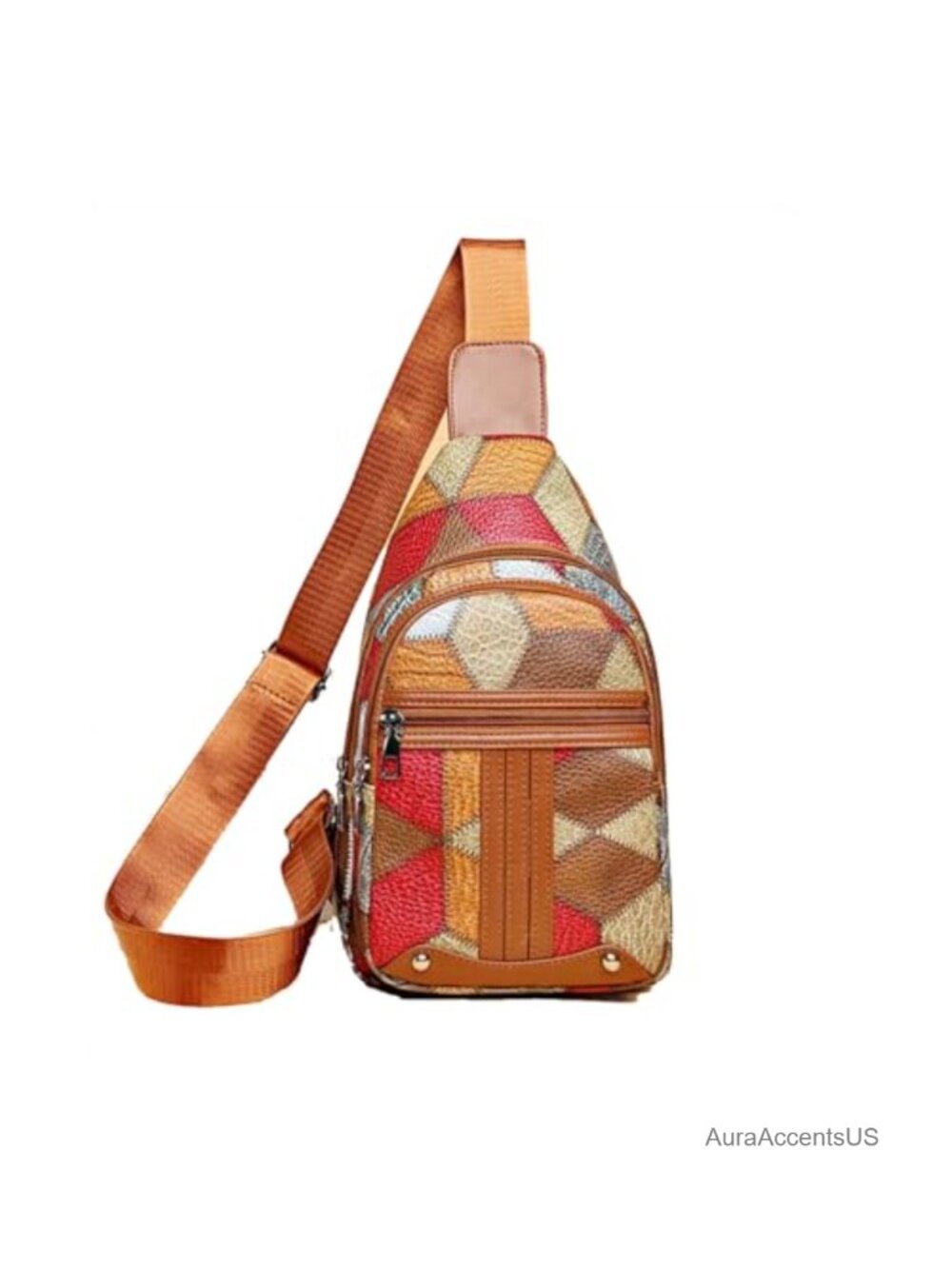 PU Leather Sling Bag Adjustable Crossbody Chest Bag Zipper Pockets